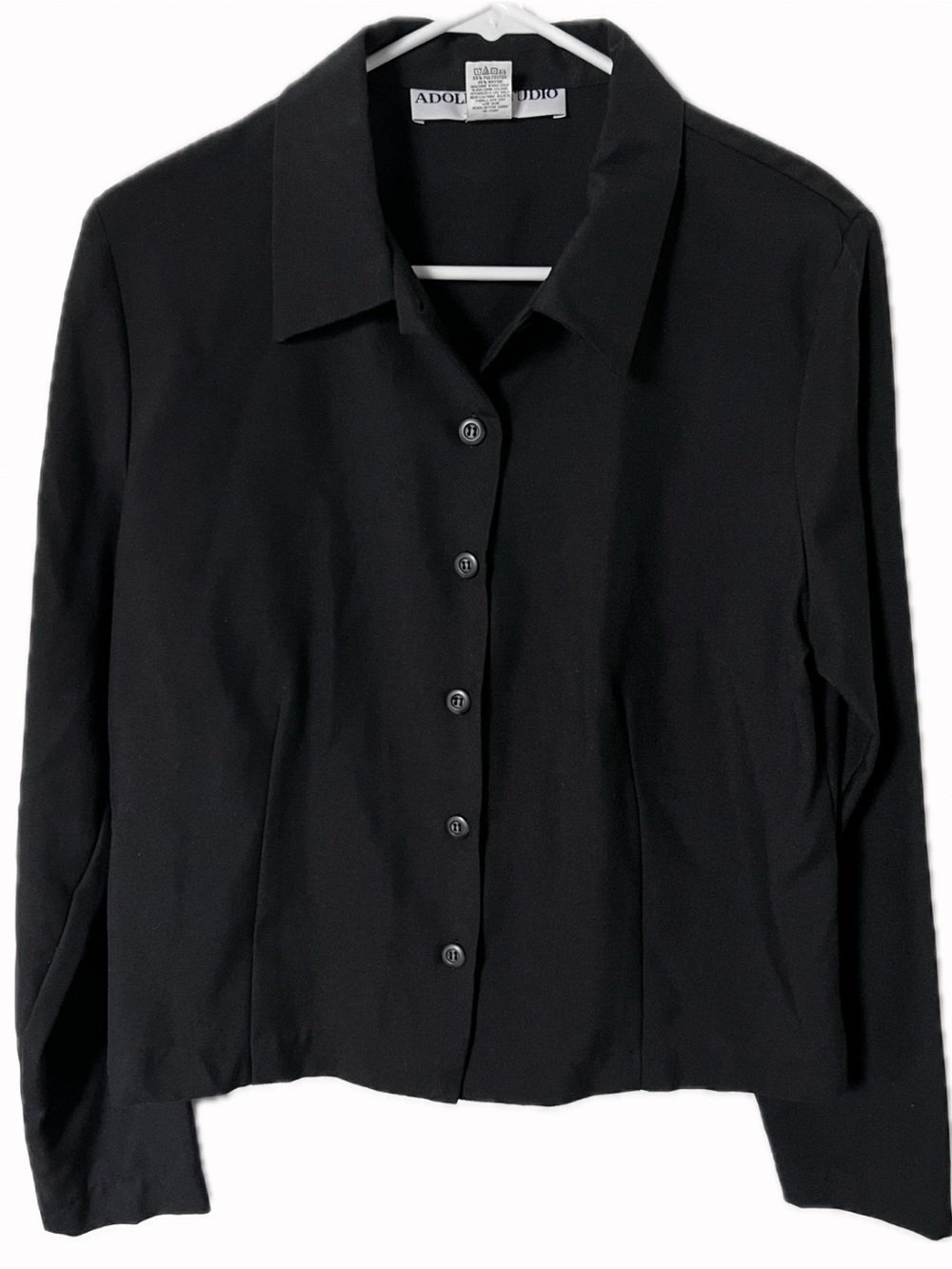 Vintage Adolfo Studio Black Button Front Blouse Jacket Top USA Size 12